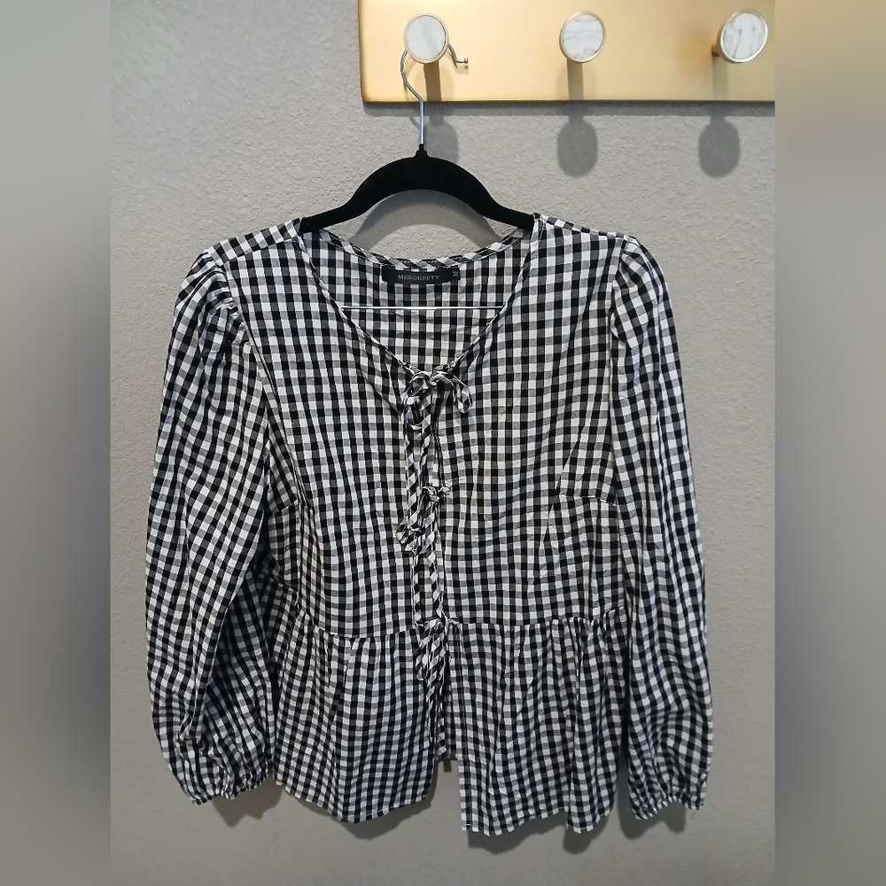 Elegant Black and White Checkered Women's Blouse